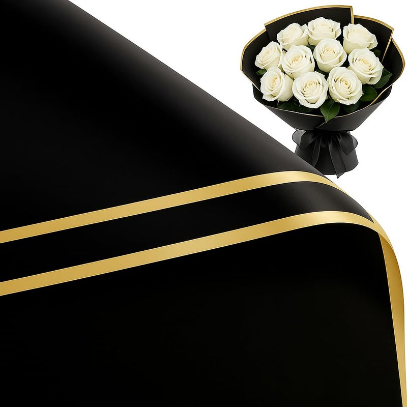 BBJ WRAPS Flower Bouquet Wrapping Paper, Waterproof Flower Paper Wrap, Black Korean Paper for Bouquets Floral Gift Packaging Florist Supplies, 20 Sheets (Black) - Image 1